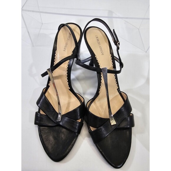 Giorgio Armani Black Leather Strappy High Heels Sandals Pumps Women's 38.5 EUC - Picture 6 of 9